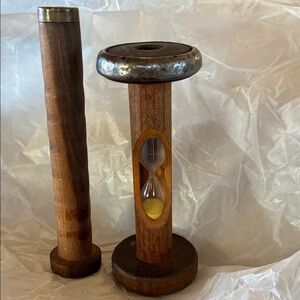 Rustic Spool Plus Hourglass Timer Decorative Vtg Timer Yellow Sand Wood Metal